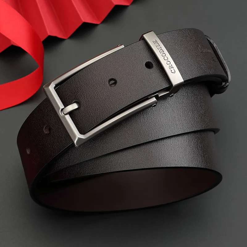 Crocodile Cow Split Leather Leather Belts Men's 3.4CM-3