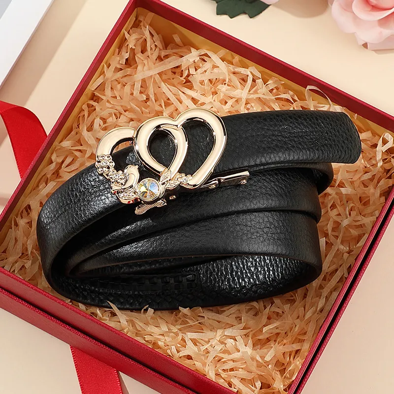 Crocodile Cow Leather Leather Belts Women's Width  2.4cm-2