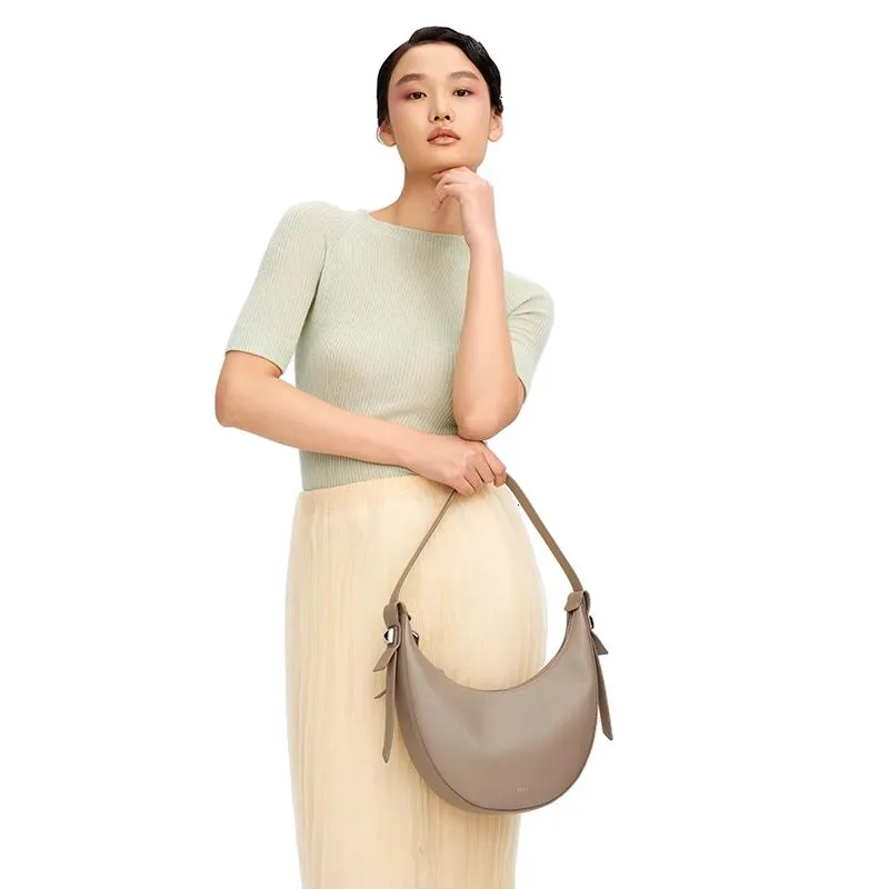 ZESH RACHEL Collection Moon Shaped Bag Advanced Handbag Shoulder Bag Medium Size Women's Elephant Gray/Ecru/Black-2