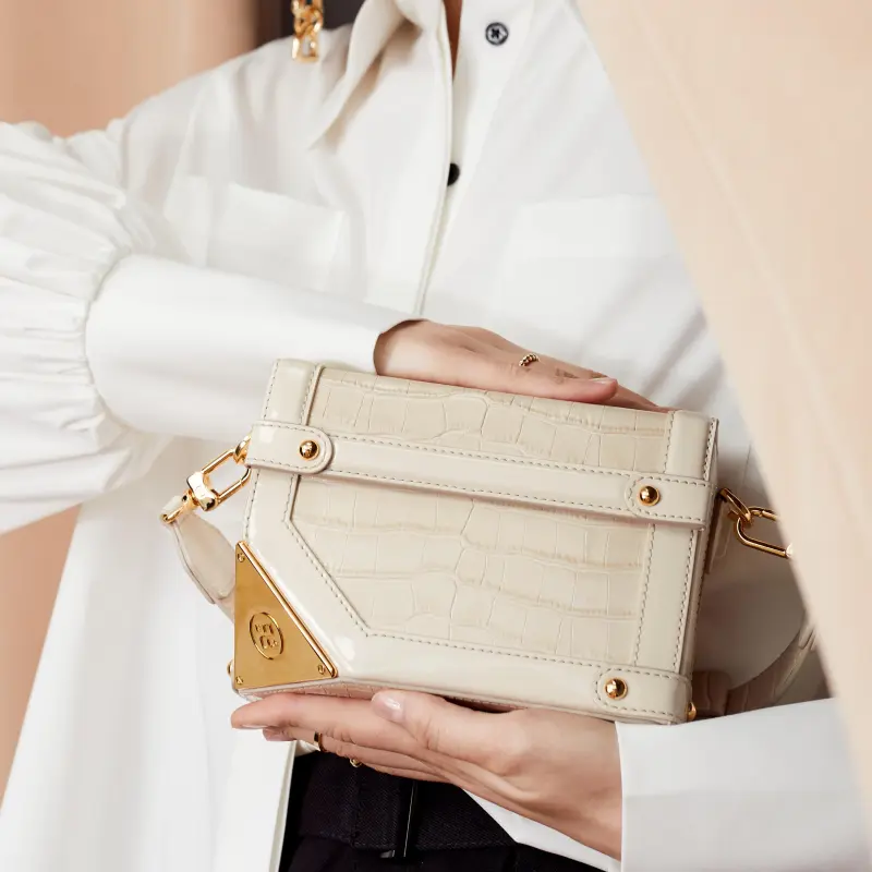 ZESH Cow Leather Shoulder Bag Women's Brown White Imprint/Dark Green Beige/Crocodile Grain Beige/Light Milk Tea Ecru-6
