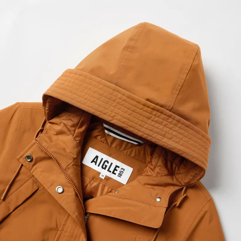 AIGLE Puffer Jacket Women's Mocha Brown Yellow-3