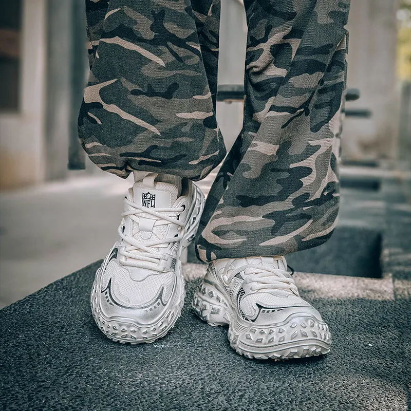 NFL Tire Tread Bottom Height Increasing Slip Resistant Low Top Chunky Sneakers Unisex Silver-7