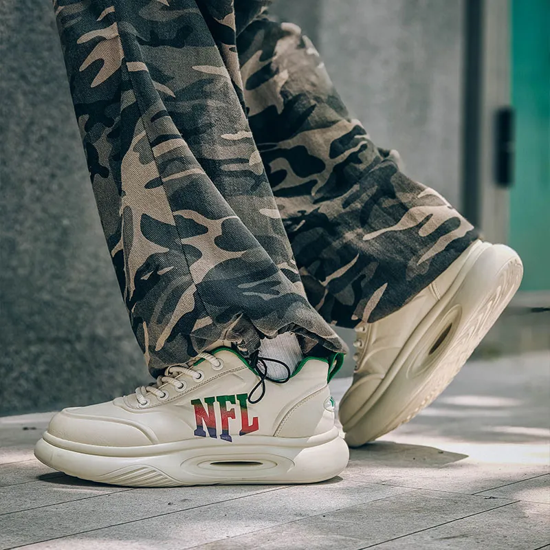 NFL Sport Casual Height Increasing Lightweight Low Top Casual Shoes Men's Beige-6