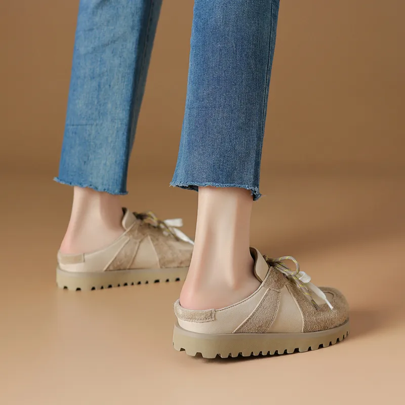 Rosa Bianca Rubber Sole Abrasion Resistant Slip Resistant Wrap toe Slippers Women's Apricot-6
