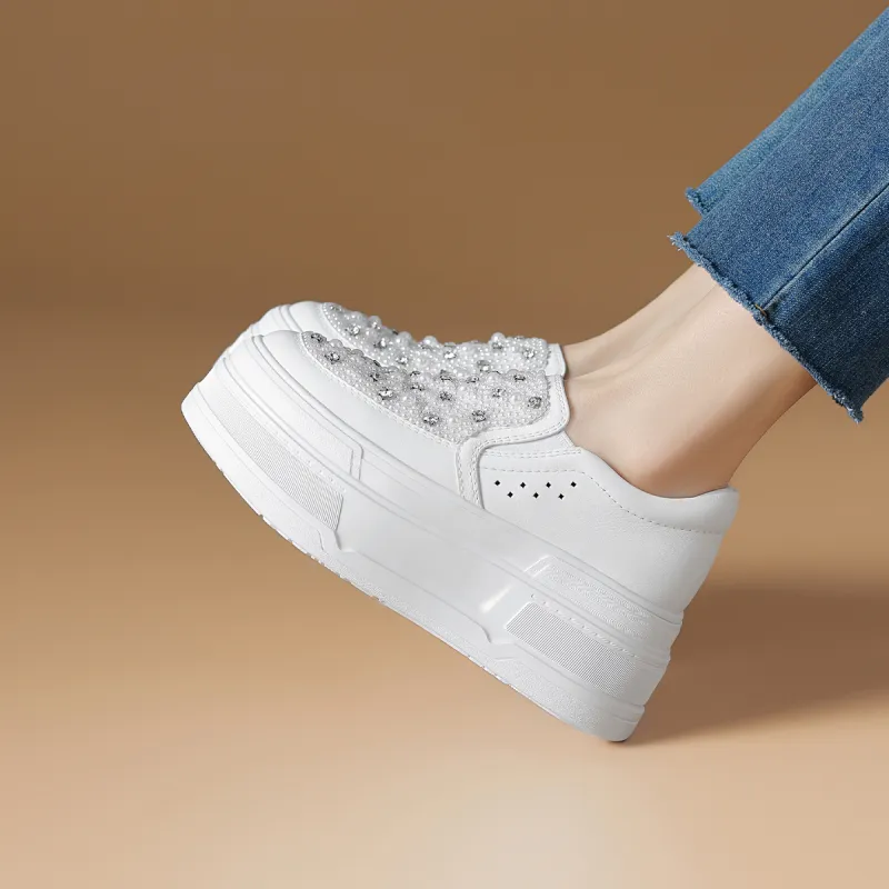 Rosa Bianca Lightweight Height Increasing Low-Top Skateboard Shoes Women's White-3