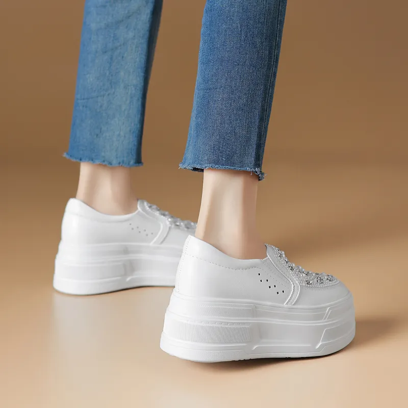 Rosa Bianca Lightweight Height Increasing Low-Top Skateboard Shoes Women's White-6