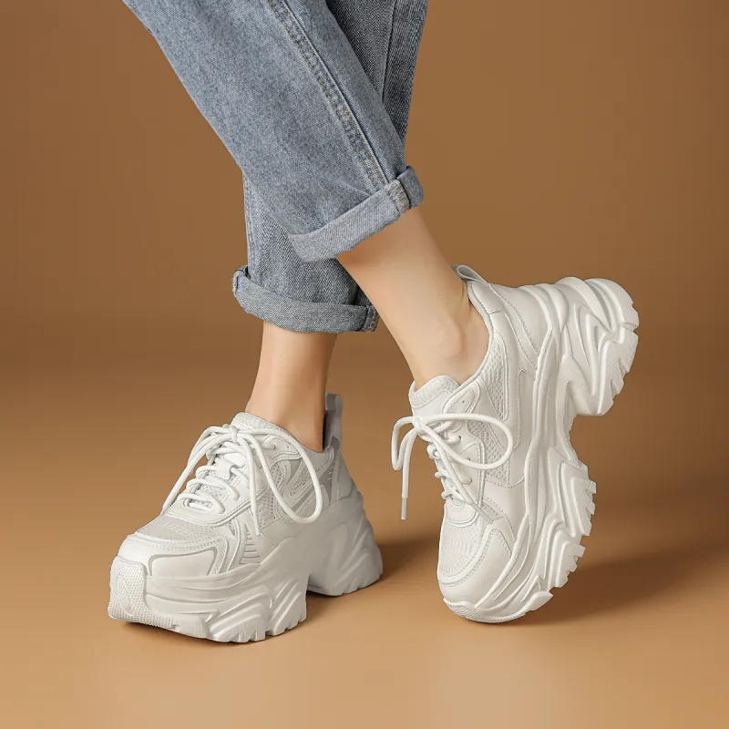Rosa Bianca Breathable Height Increasing Mid-Top Chunky Sneakers Women's-3