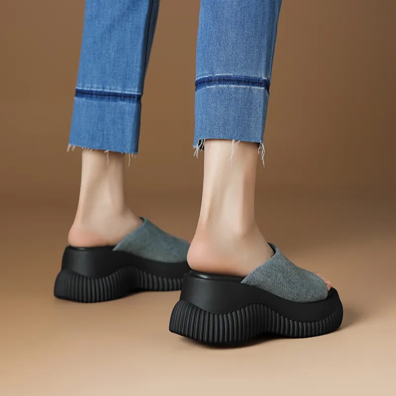 Rosa Bianca PU Polyurethane Abrasion Resistant Slide Slippers Women's Blue-6