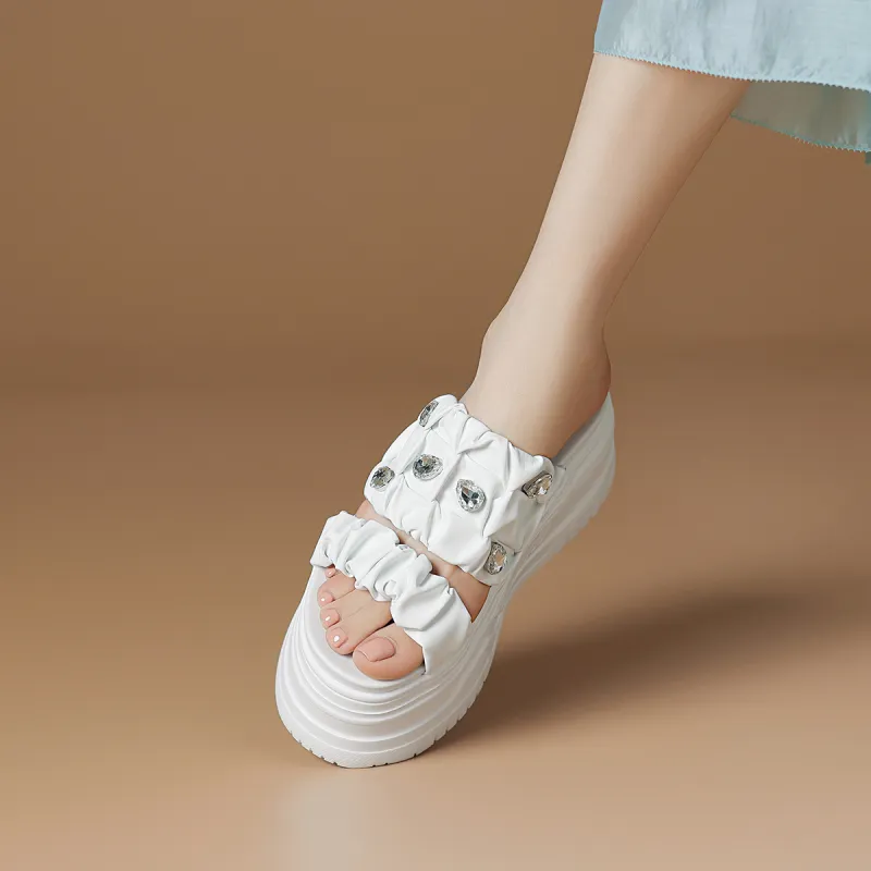 Rosa Bianca Abrasion Resistant Slide Slippers Women's White-5