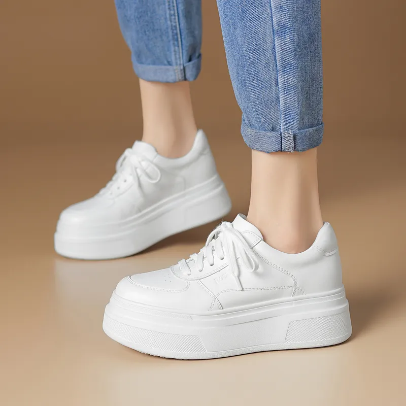 Rosa Bianca Lightweight Height Increasing Low Top Skateboard Shoes Women's White-1