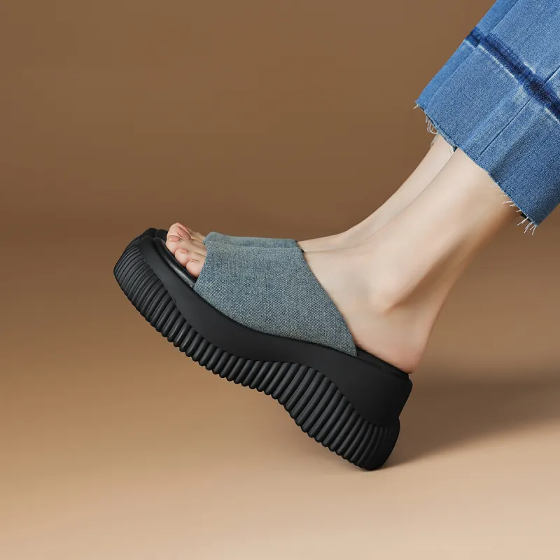 Rosa Bianca PU Polyurethane Abrasion Resistant Slide Slippers Women's Blue-4