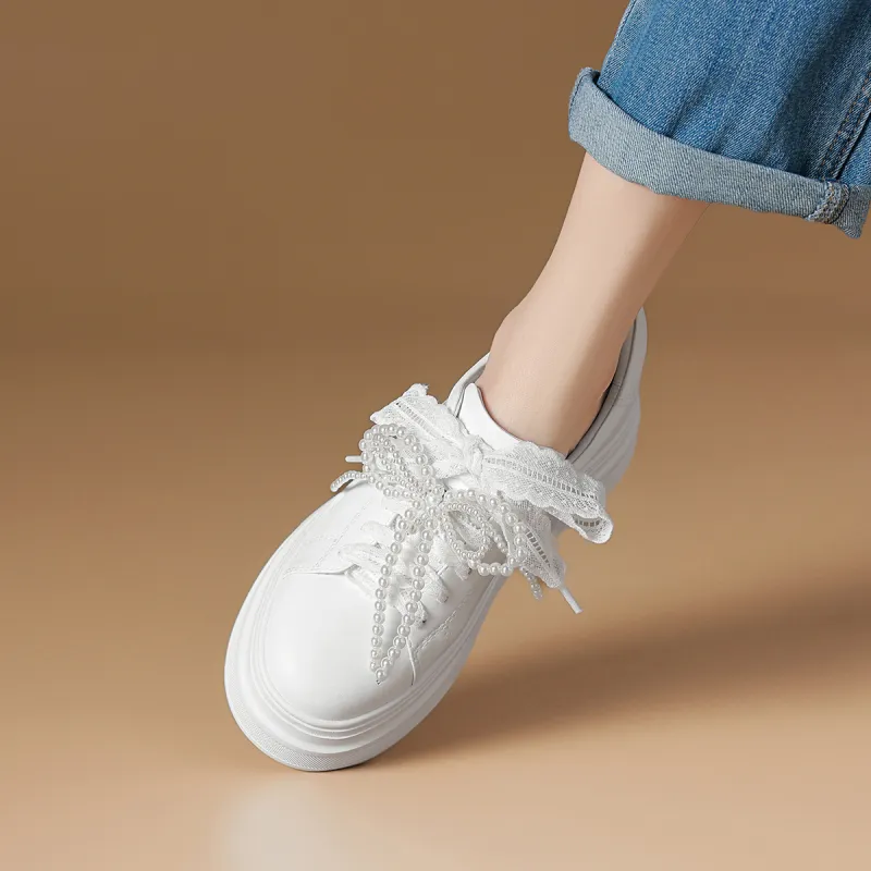 Rosa Bianca Lightweight Height Increasing Low Top Skateboard Shoes Women's White-4