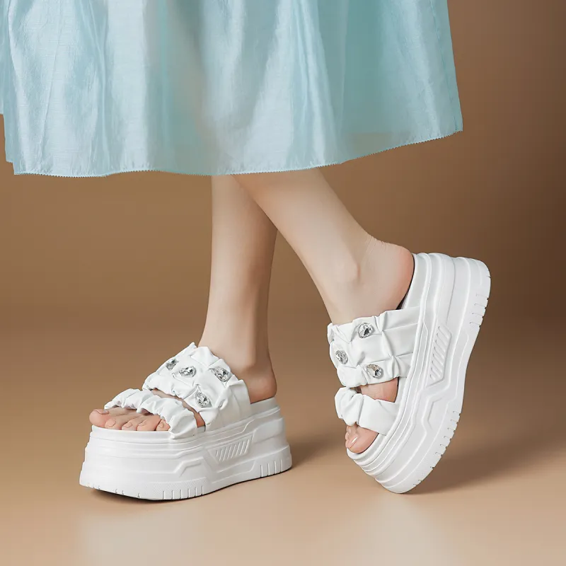 Rosa Bianca Abrasion Resistant Slide Slippers Women's White-3