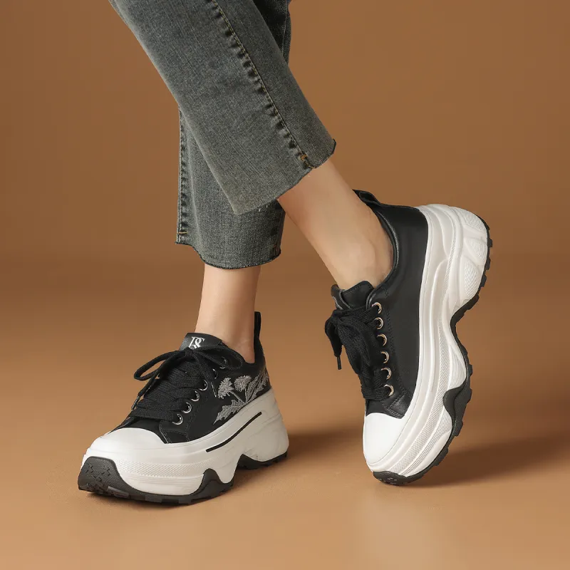 Rosa Bianca Anti-Slip Wear-Resistant Breathable Lightweight Height Increasing Low-Top Chunky Sneakers Women's-3