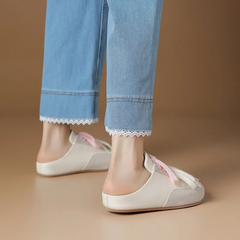 Rosa Bianca Rubber Sole Leather Patchwork Abrasion Resistant Closed Toe Slippers Women's-6