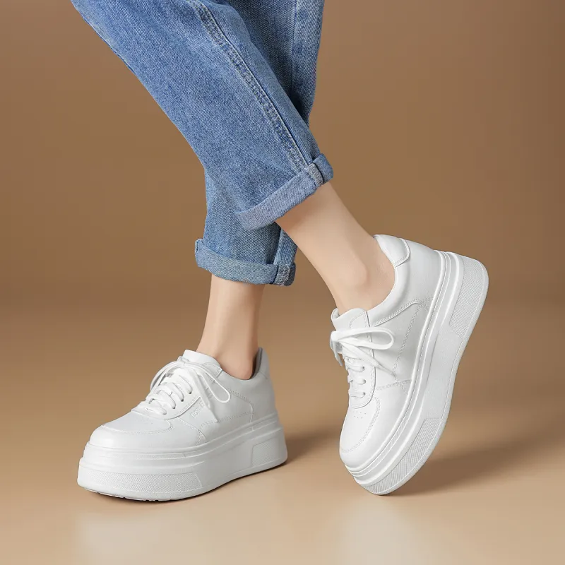 Rosa Bianca Lightweight Height Increasing Low Top Skateboard Shoes Women's White-5