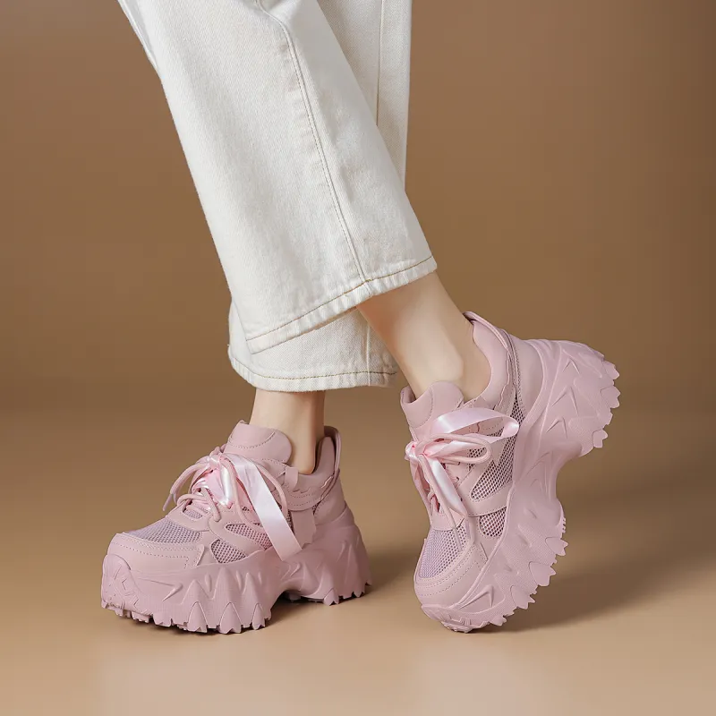 Rosa Bianca Breathable Lightweight Height Increasing Low Top Chunky Sneakers Women's-12