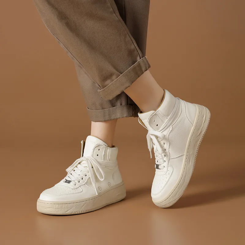 Rosa Bianca Lightweight Height Increasing High Top Skateboard Shoes Women's Ecru-2