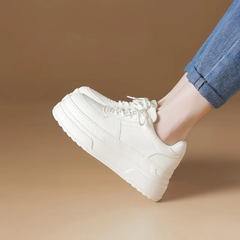 Rosa Bianca Lightweight Height Increasing Low Top Skateboard Shoes Women's White-3