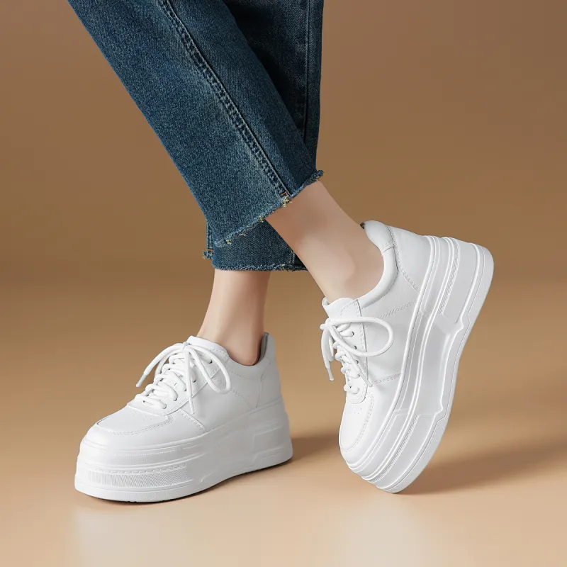 Rosa Bianca Lightweight Height Increasing Low Top Skateboard Shoes Women's White-5