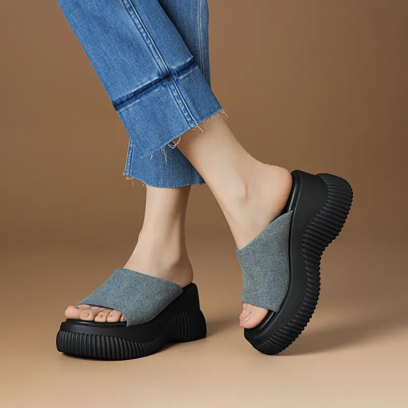 Rosa Bianca PU Polyurethane Abrasion Resistant Slide Slippers Women's Blue-3