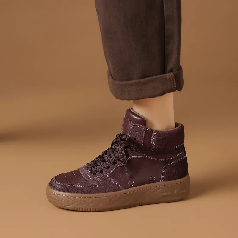 Rosa Bianca Lightweight Height Increasing High Top Skateboard Shoes Women's Burgundy-6