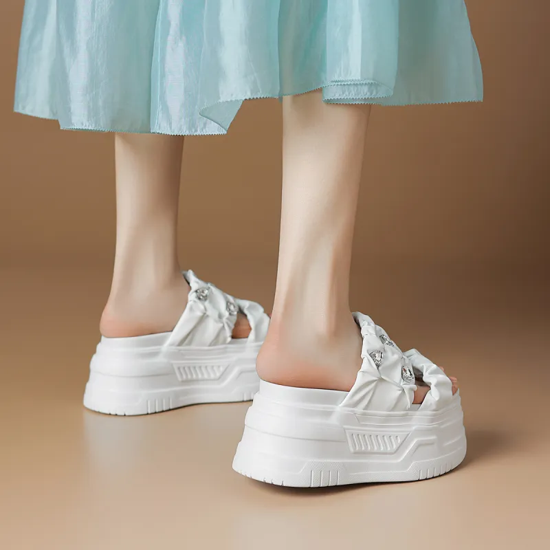 Rosa Bianca Abrasion Resistant Slide Slippers Women's White-6