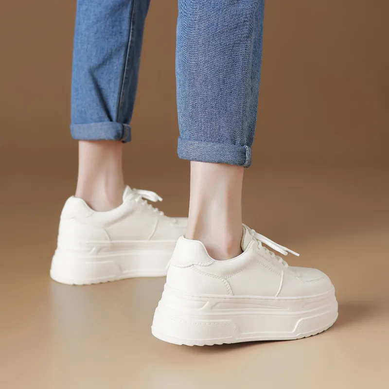Rosa Bianca Lightweight Height Increasing Low Top Skateboard Shoes Women's White-6