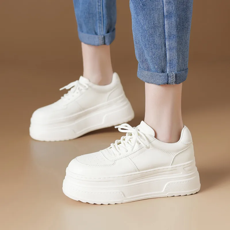 Rosa Bianca Lightweight Height Increasing Low Top Skateboard Shoes Women's White-1