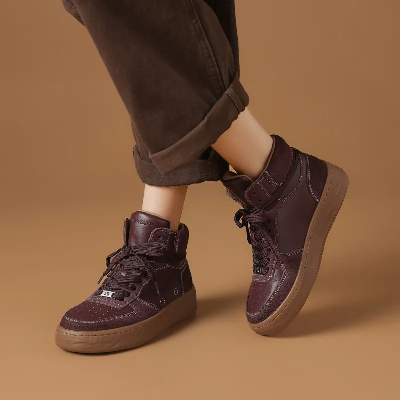 Rosa Bianca Lightweight Height Increasing High Top Skateboard Shoes Women's Burgundy-3
