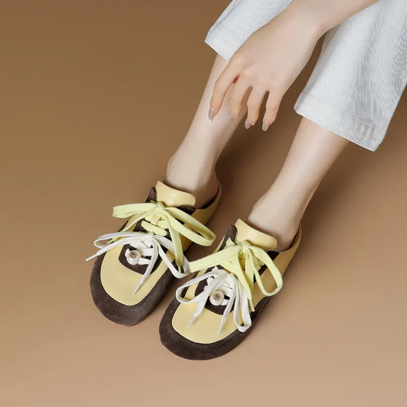 Rosa Bianca Rubber Sole Leather Patchwork Abrasion Resistant Closed Toe Slippers Women's-9