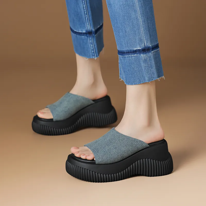 Rosa Bianca PU Polyurethane Abrasion Resistant Slide Slippers Women's Blue-1