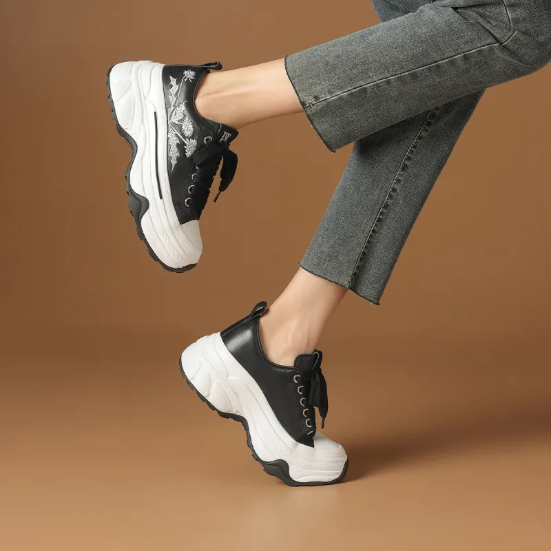 Rosa Bianca Anti-Slip Wear-Resistant Breathable Lightweight Height Increasing Low-Top Chunky Sneakers Women's-6