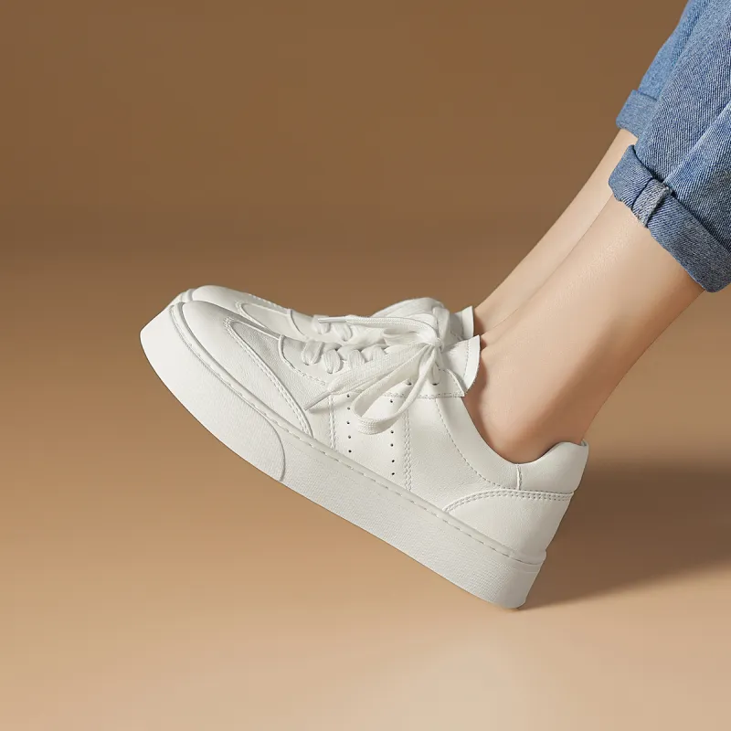 Rosa Bianca Lightweight Height Increasing Low-Top Skateboard Shoes Women's White-2