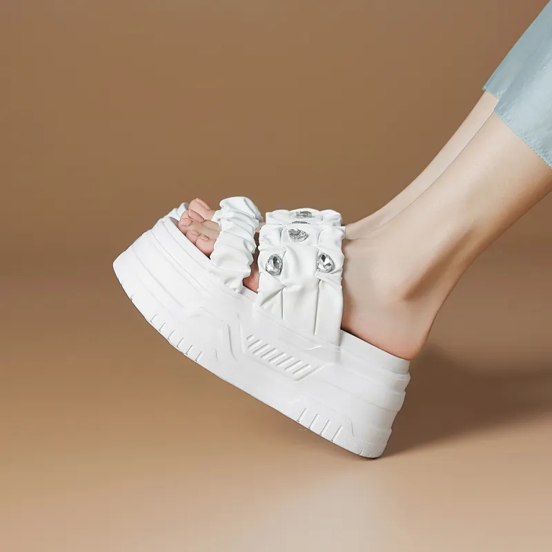 Rosa Bianca Abrasion Resistant Slide Slippers Women's White-4