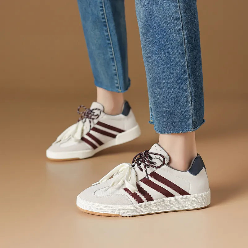 Rosa Bianca Lightweight Height Increasing Low-Top Skateboard Shoes Women's Ecru-1