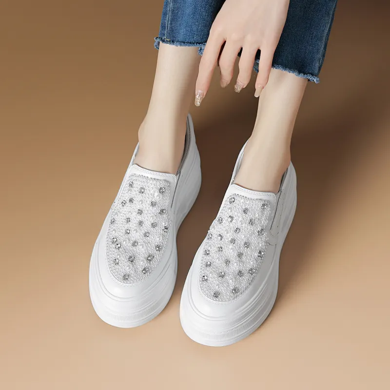 Rosa Bianca Lightweight Height Increasing Low-Top Skateboard Shoes Women's White-2