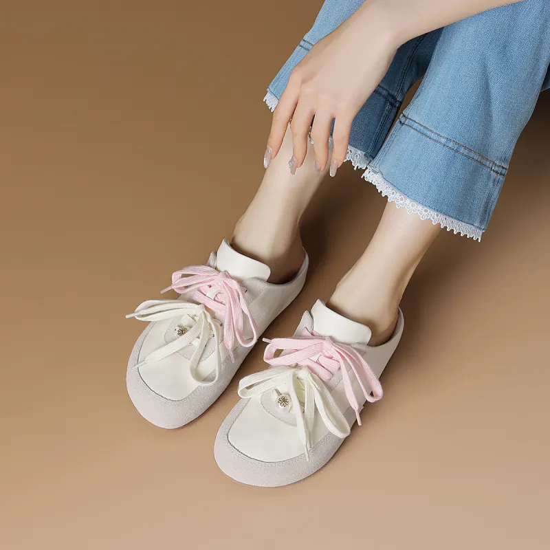 Rosa Bianca Rubber Sole Leather Patchwork Abrasion Resistant Closed Toe Slippers Women's-2