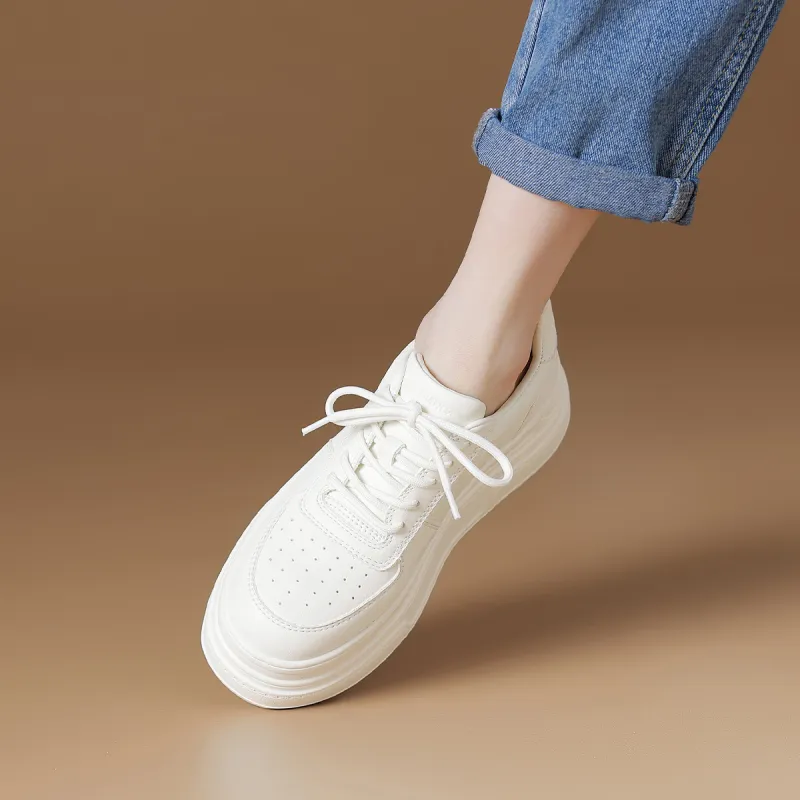 Rosa Bianca Lightweight Height Increasing Low Top Skateboard Shoes Women's White-4