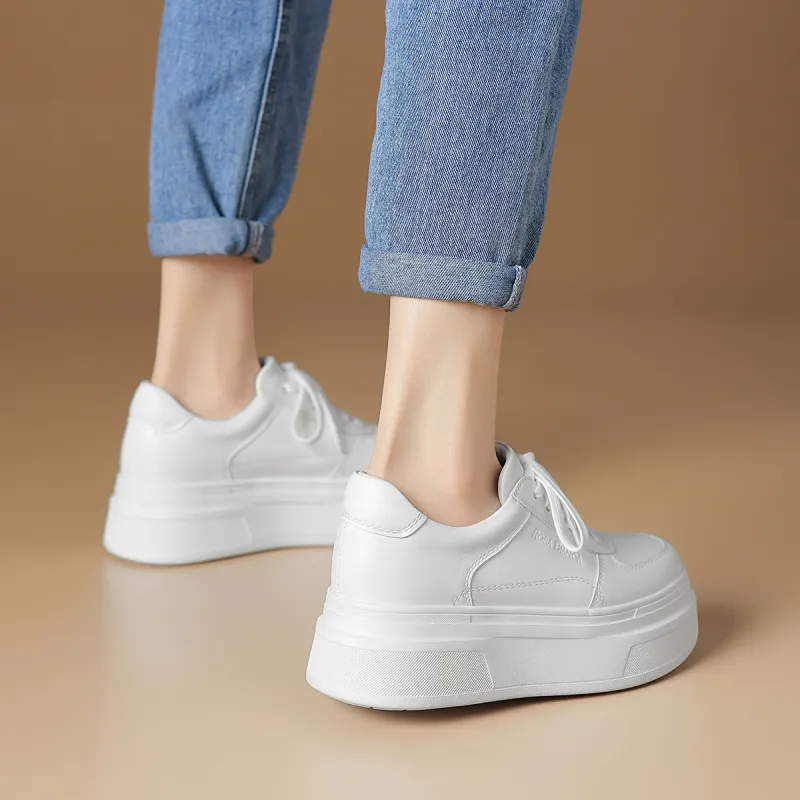 Rosa Bianca Lightweight Height Increasing Low Top Skateboard Shoes Women's White-6