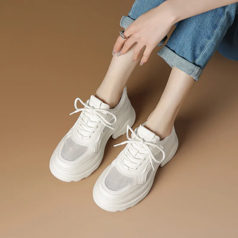 Rosa Bianca Breathable Lightweight Height Increasing Chunky Sneakers Women's White-2