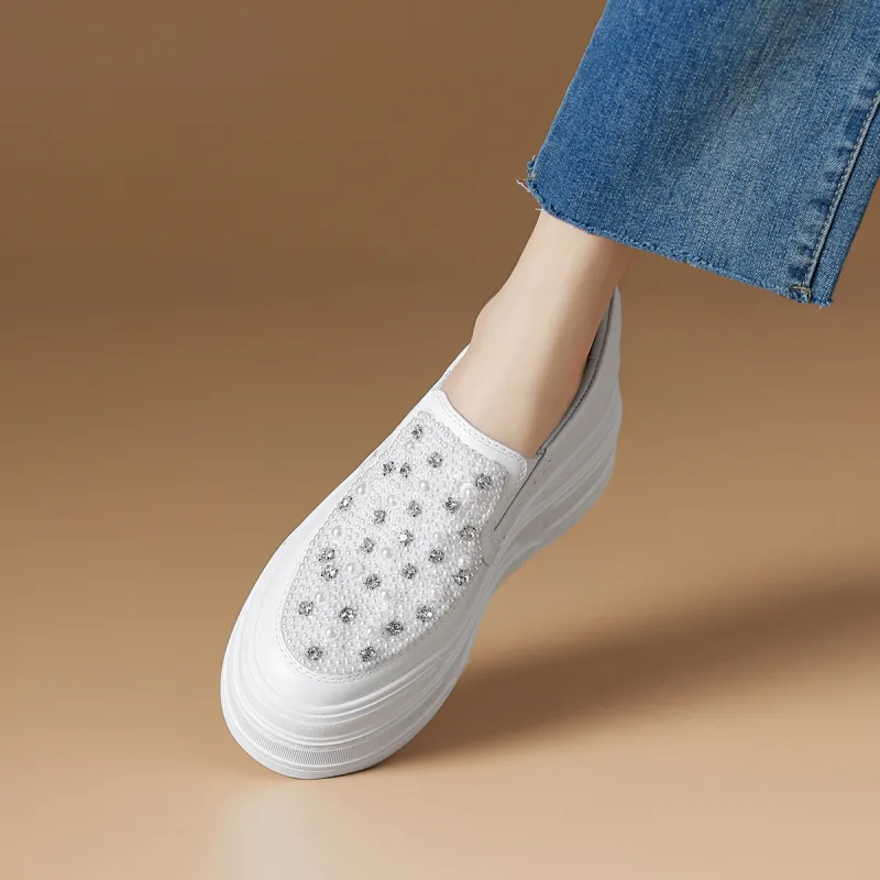Rosa Bianca Lightweight Height Increasing Low-Top Skateboard Shoes Women's White-4