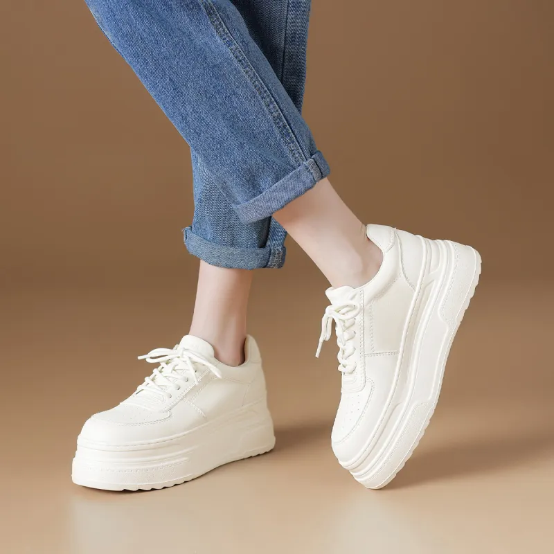 Rosa Bianca Lightweight Height Increasing Low Top Skateboard Shoes Women's White-5
