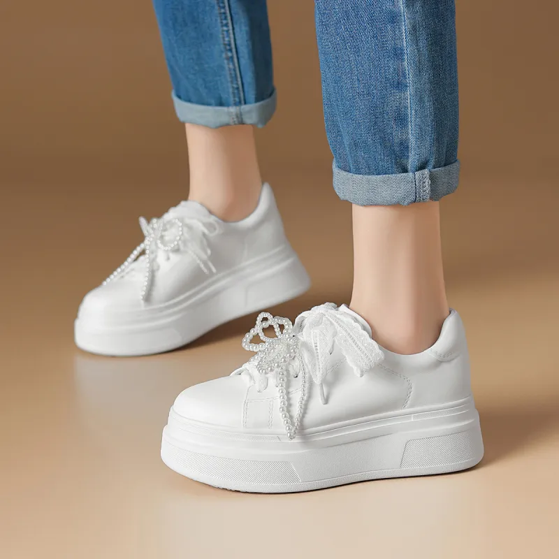 Rosa Bianca Lightweight Height Increasing Low Top Skateboard Shoes Women's White-1