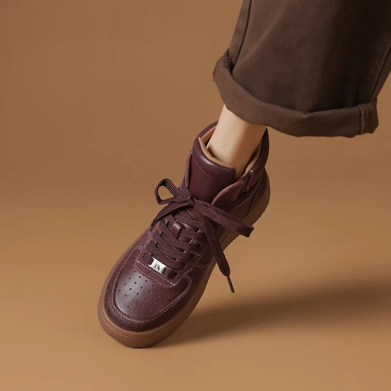 Rosa Bianca Lightweight Height Increasing High Top Skateboard Shoes Women's Burgundy-4