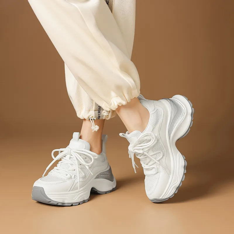 Rosa Bianca Cushioning Anti-Slip Wear-Resistant Breathable Height Increasing Low-Top Chunky Sneakers Women's-4