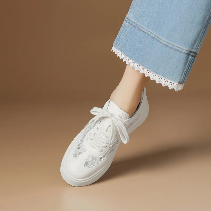 Rosa Bianca Breathable Height Increase Low Top Skateboard Shoes Women's White-4