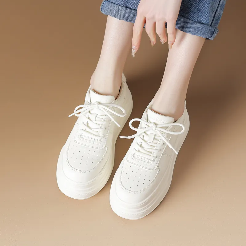 Rosa Bianca Lightweight Height Increasing Low Top Skateboard Shoes Women's White-2