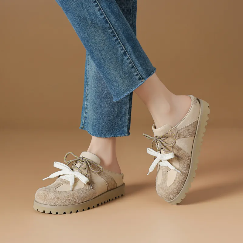 Rosa Bianca Rubber Sole Abrasion Resistant Slip Resistant Wrap toe Slippers Women's Apricot-5
