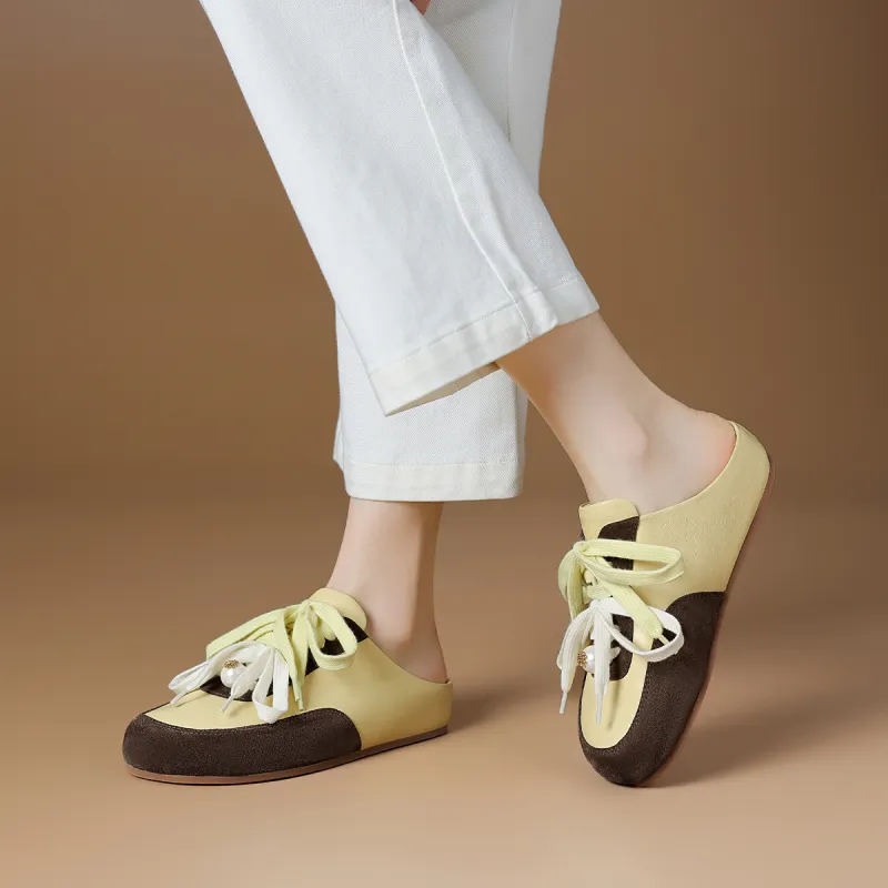 Rosa Bianca Rubber Sole Leather Patchwork Abrasion Resistant Closed Toe Slippers Women's-12
